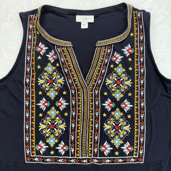 J Jill Embroidered Sleeveless tunic top Black Cotton Blend Boho Womens Sz M READ - Picture 4 of 9